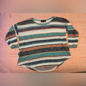 Almost Famous Teal and Orange Striped Sweater
